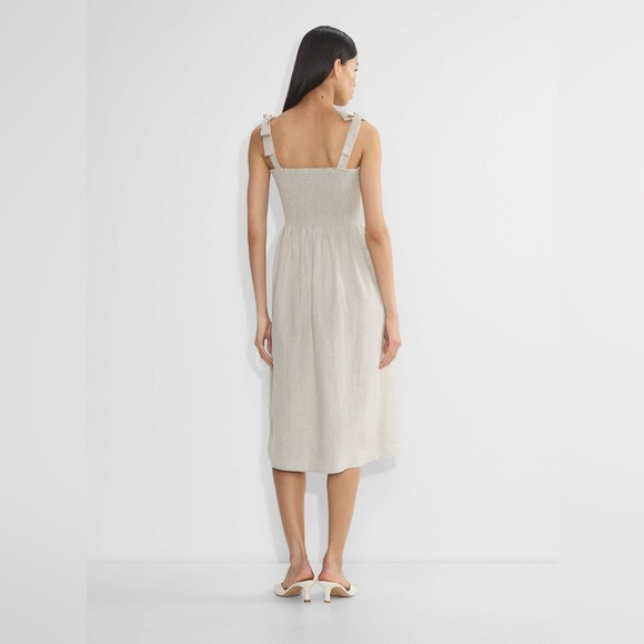 ARITZIA Wilfred Golden Hour Linen Smocked Midi Dress 2XS Ecru Oatmeal Boho - Picture 7 of 12